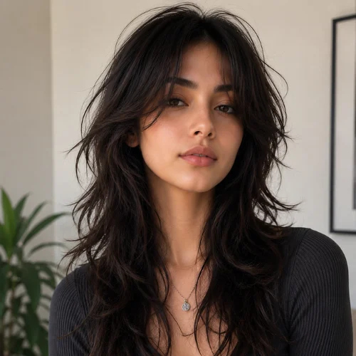 Loosely styled wolf cut hairstyle with soft textured layers and natural waves