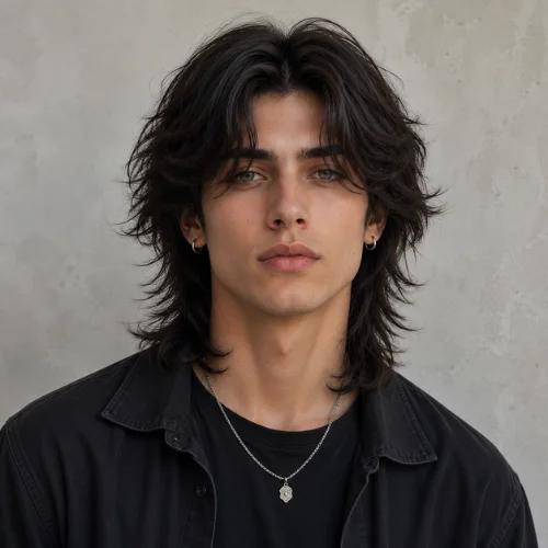 Middle Part Wolf Cut hairstyle for men with textured layered hair and a center part