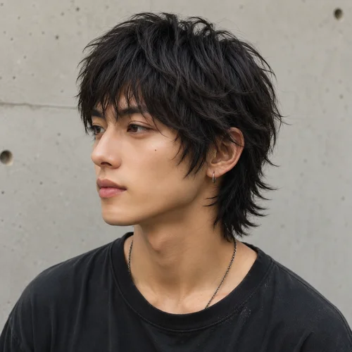 Mini Wolf Cut for men with short textured layers and wispy bangs