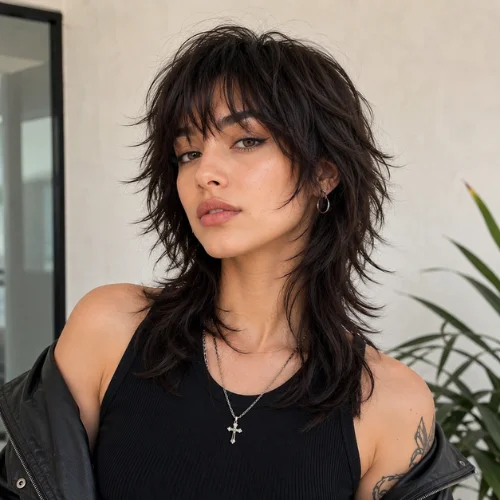 Modern wolf cut hairstyle for women with textured layers and a stylish contemporary look