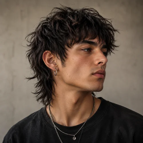 Short wolf cut for men with textured layers and modern shag hairstyle