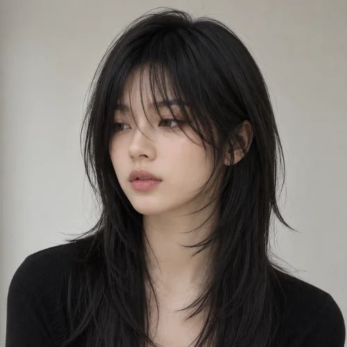 Wolf Cut on straight hair with soft layers and feathered ends for women