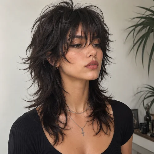 Stylish wolf cut hairstyle for women with thin hair featuring soft layered texture and natural-looking volume.