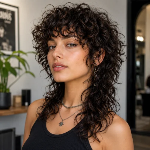 Curly Wolf Cut Mullet with Textured Layers