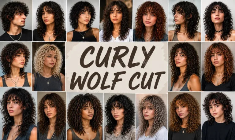 Curly wolf cut hairstyles in different lengths and textures