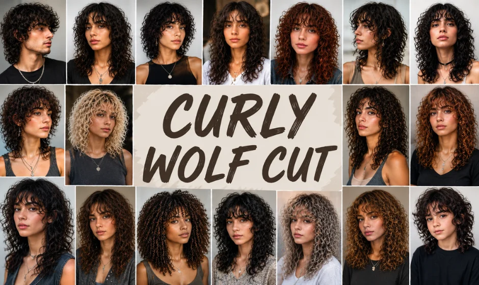 Curly wolf cut hairstyles in different lengths and textures