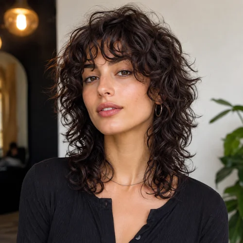 Curly Wolf Cut with Layered Curls