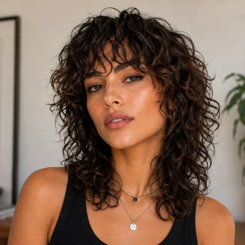 Curly Curtain Fringe Shag with Layered Curls