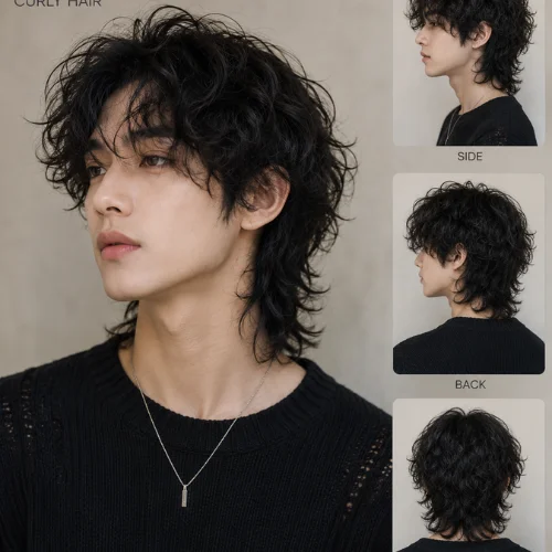 Korean wolf cut curly hair with layered curls