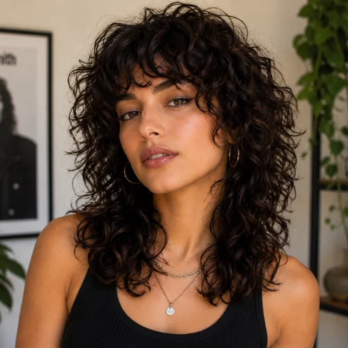 Medium Curly Wolf Cut with Voluminous Layers