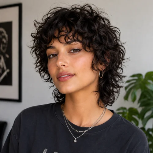 Short Curly Wolf Cut with Textured Layers