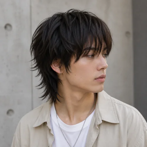 Short wolf cut for men with straight hair featuring textured layers and natural volume
