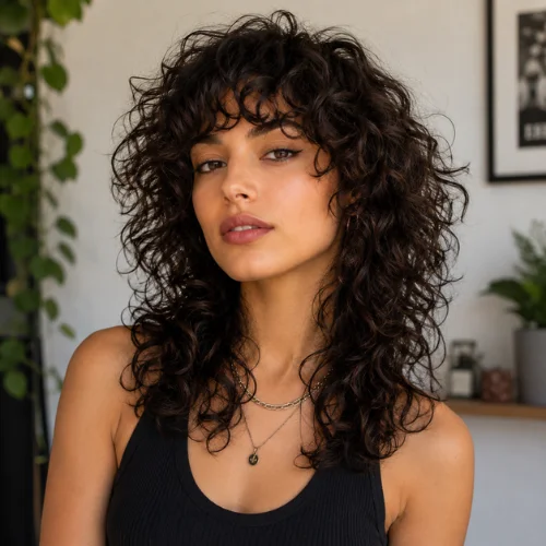 Wolf Cut on Curly Hair with Layered Volume