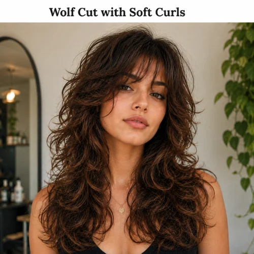 Wolf cut with soft curls and layered hair
