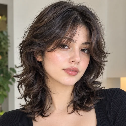 Curtain Bangs Wolf Cut Wavy Hair