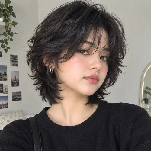 Round Face Wolf Cut Hair Short Aesthetic