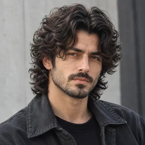 Wolf Cut Curly Hair Middle Part Wolf Cut Men