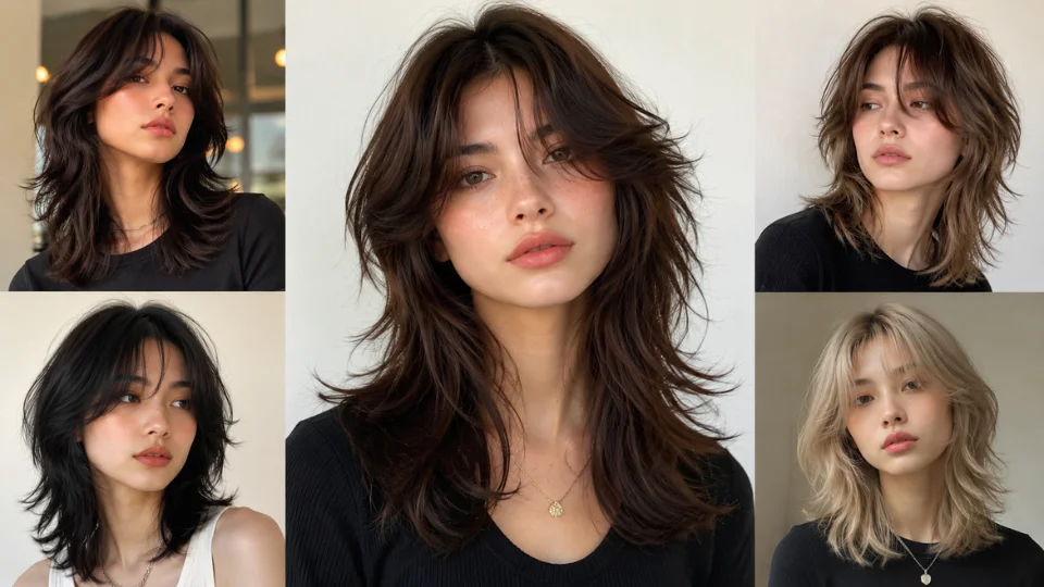 Curtain bangs wolf cut ideas with layered hair