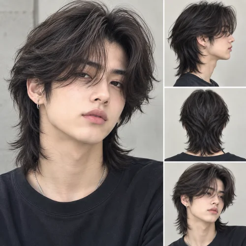 Curtain bangs wolf cut men