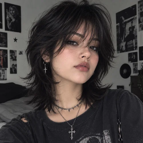 Grunge wolf cut hair short aesthetic with messy layered hair