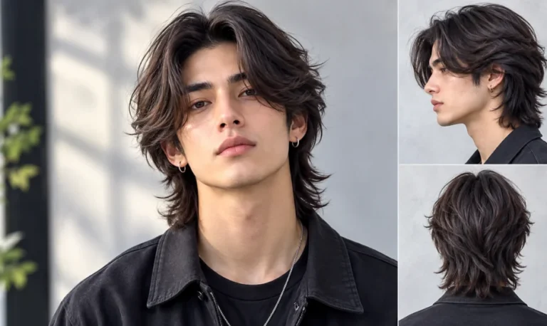 Middle Part Wolf Cut Men with Layered Hair